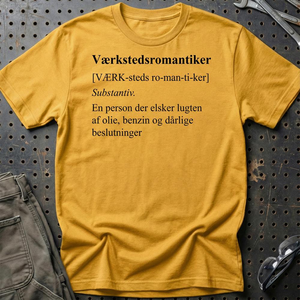 Værkstedsromantiker - Garage & Benzin Livsstil T-Shirt-Beklædning-Garage Culture-Guld-S-Garage Culture Shop- garage - man cave - merchandise