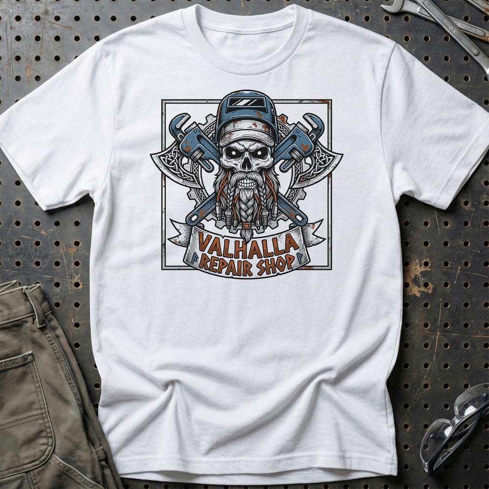Valhalla Repair Shop T-Shirt-Beklædning-Garage Culture-Hvid-S-Garage Culture Shop- garage - man cave - merchandise