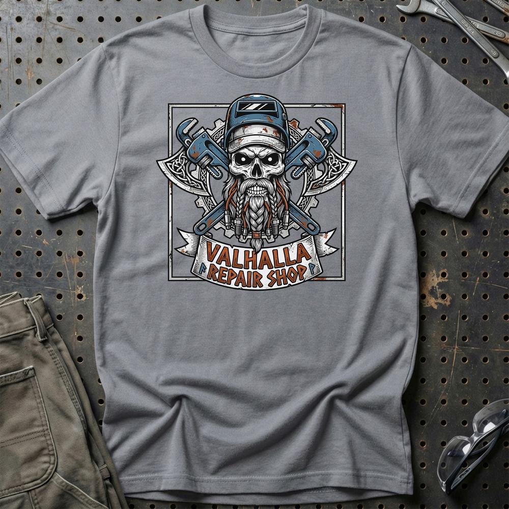 Valhalla Repair Shop T-Shirt-Beklædning-Garage Culture-Grå Sport-S-Garage Culture Shop- garage - man cave - merchandise