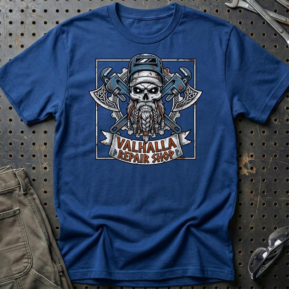 Valhalla Repair Shop T-Shirt-Beklædning-Garage Culture-Blå Royal-S-Garage Culture Shop- garage - man cave - merchandise