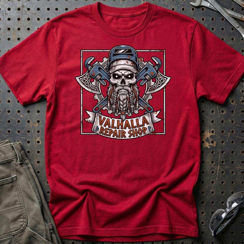 Valhalla Repair Shop T-Shirt-Beklædning-Garage Culture-Rød-S-Garage Culture Shop- garage - man cave - merchandise