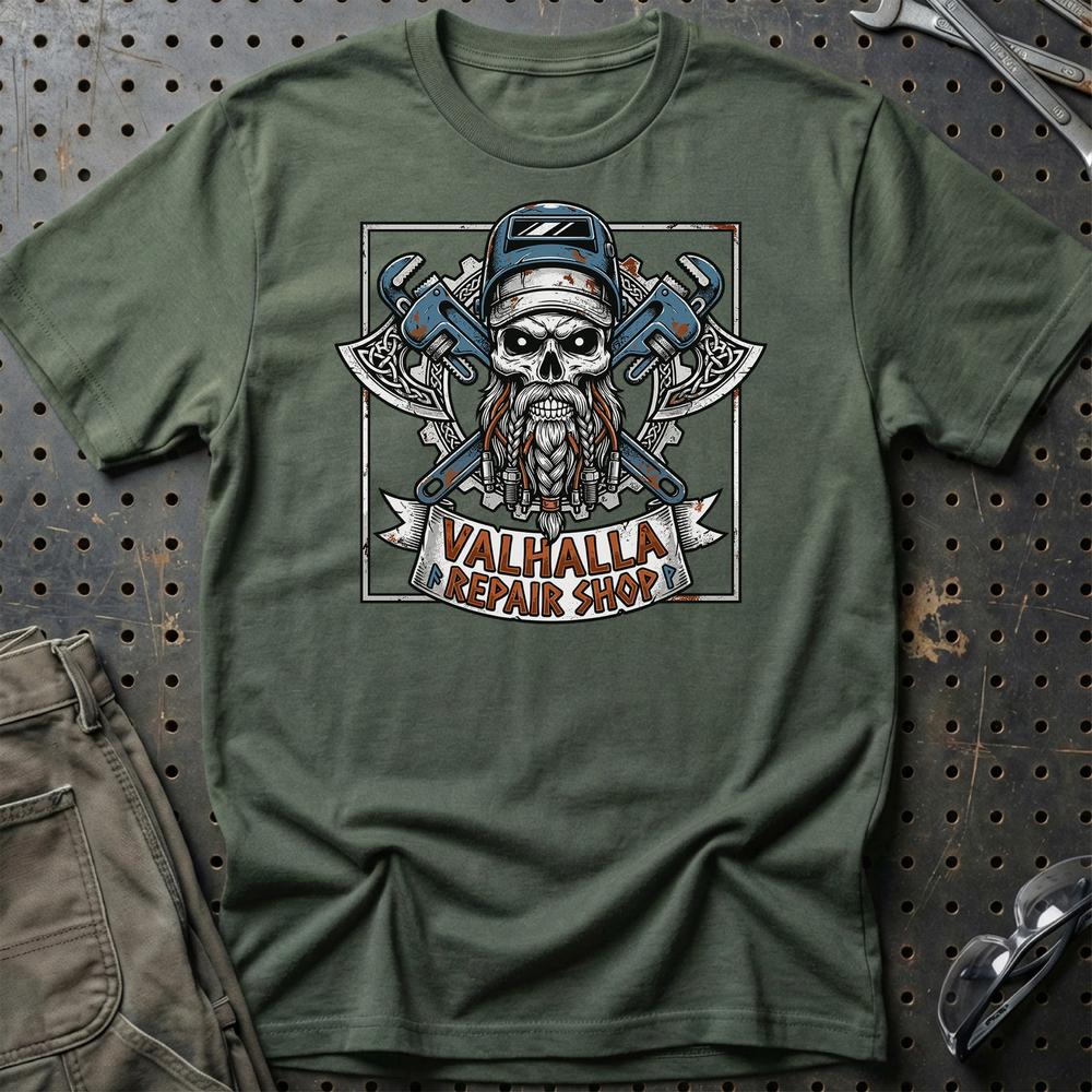 Valhalla Repair Shop T-Shirt-Beklædning-Garage Culture-Grøn Militær-S-Garage Culture Shop- garage - man cave - merchandise