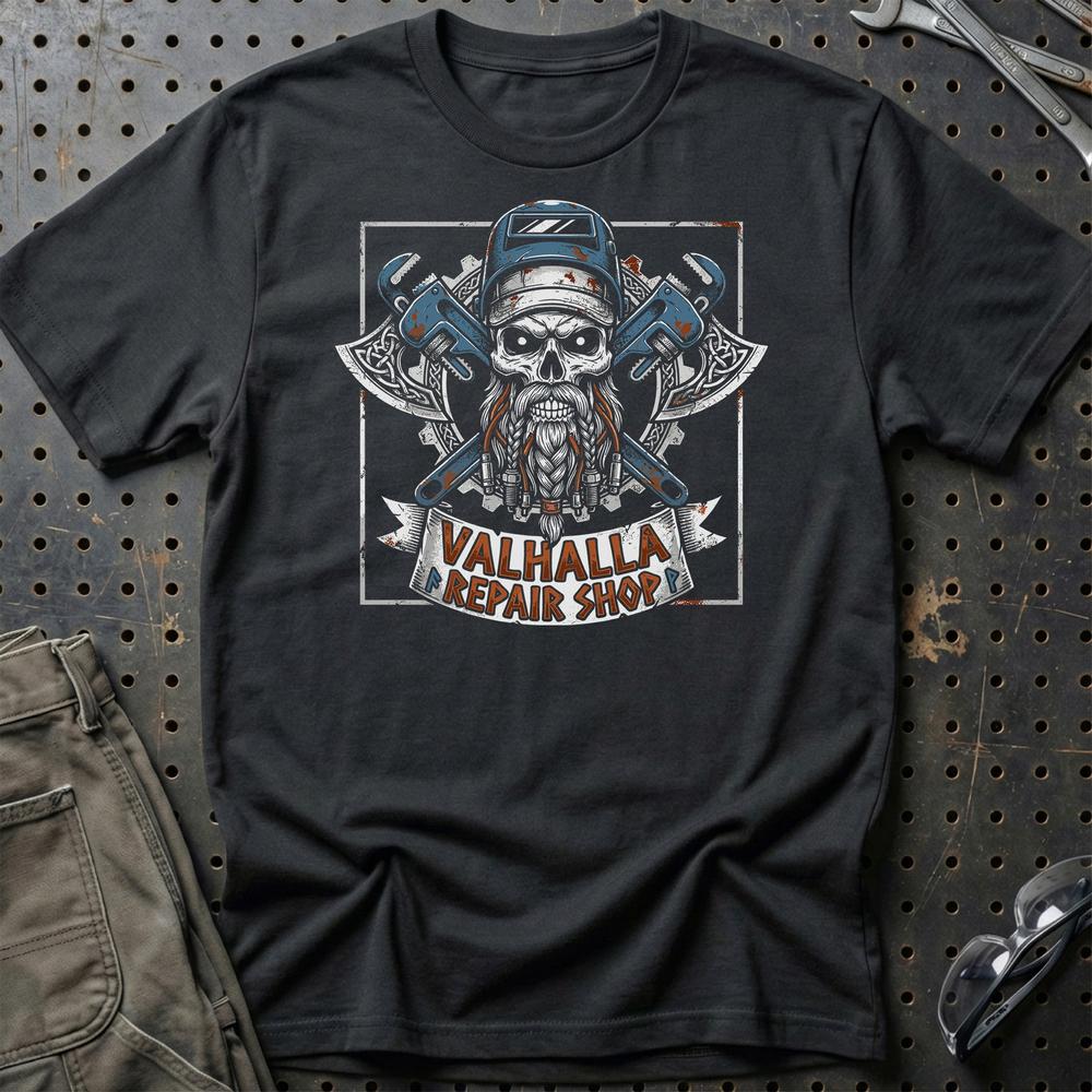Valhalla Repair Shop T-Shirt-Beklædning-Garage Culture-Sort-S-Garage Culture Shop- garage - man cave - merchandise