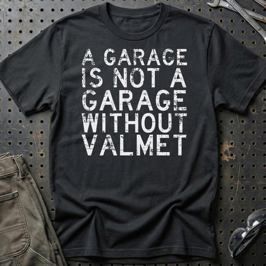 Valmet - A Garage Is Not A Garage Without Valmet - Unisex T-Shirt , Bomuld-Beklædning-Valmet-Sort-S-Garage Culture Shop- garage - man cave - merchandise