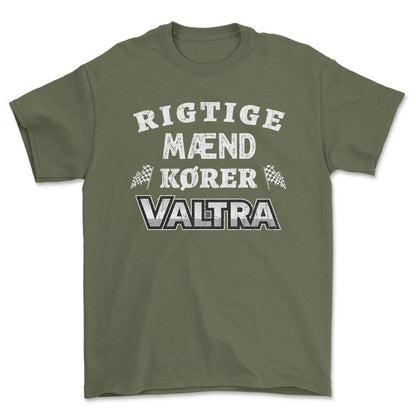 Valtra Rigtige Mænd Kører - Unisex T-Shirt , Bomuld-Beklædning-Valtra-Grøn Militær-S-Forside-Garage Culture Shop- garage - man cave - merchandise