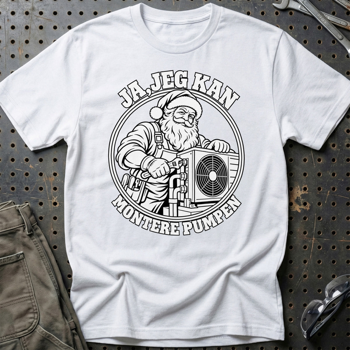 
Varmepumpemontør – Santa Kan Det – Jul T-Shirt – Hvid