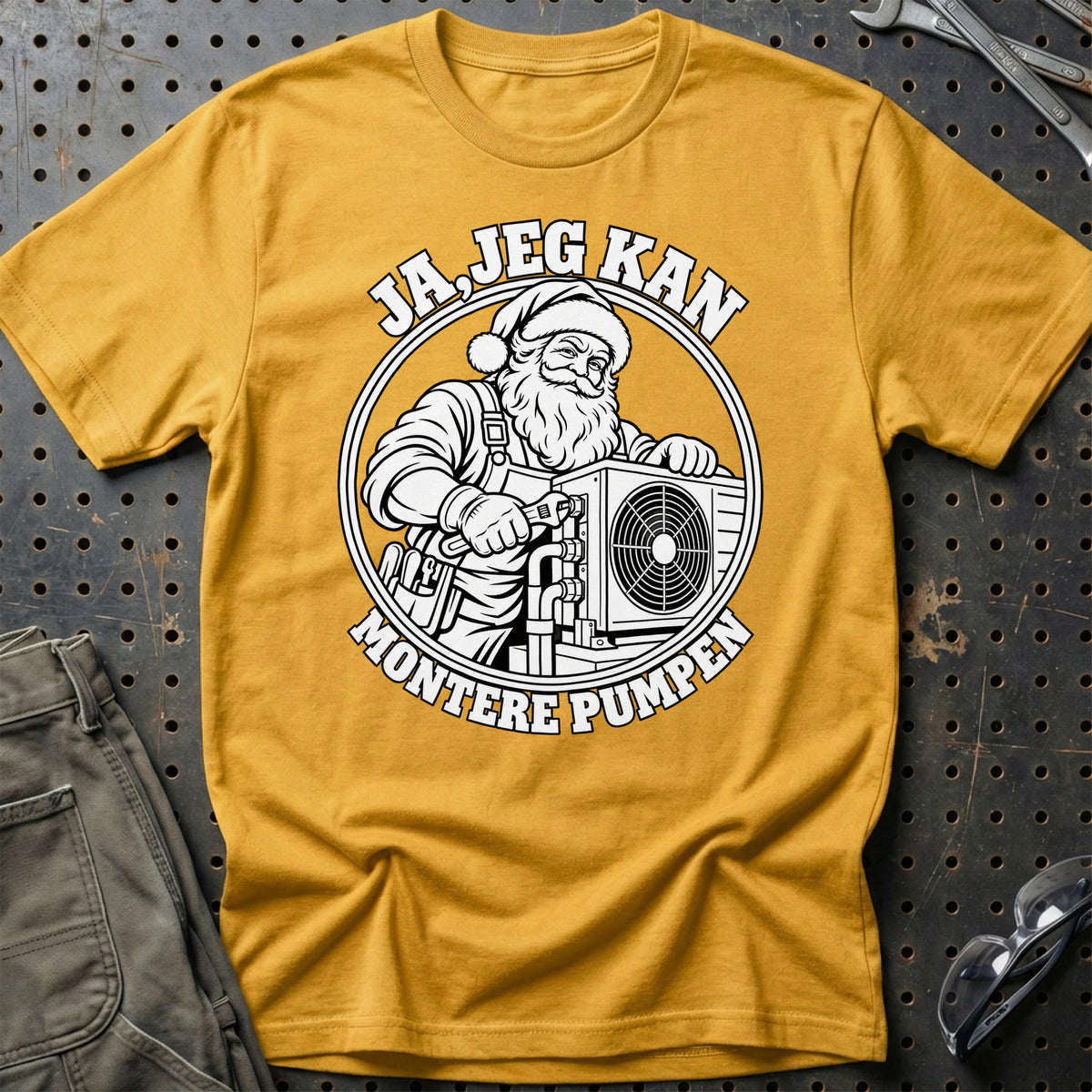 
Varmepumpemontør – Santa Kan Det – Jul T-Shirt – Guld