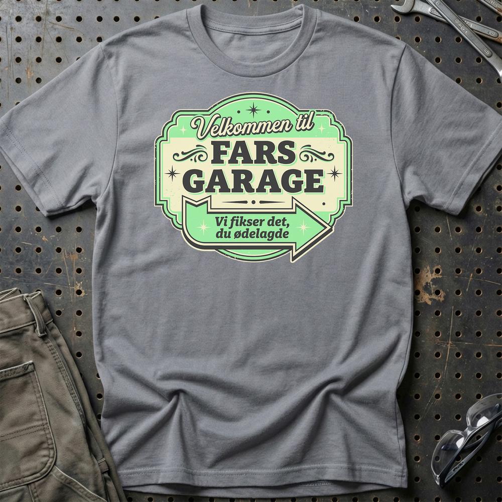 Velkommen Til Fars Garage Vi Fikser Det, Du Ødelagde - Unisex T-Shirt , Bomuld-Beklædning-Garage Culture-Grå Sport-S-Garage Culture Shop- garage - man cave - merchandise