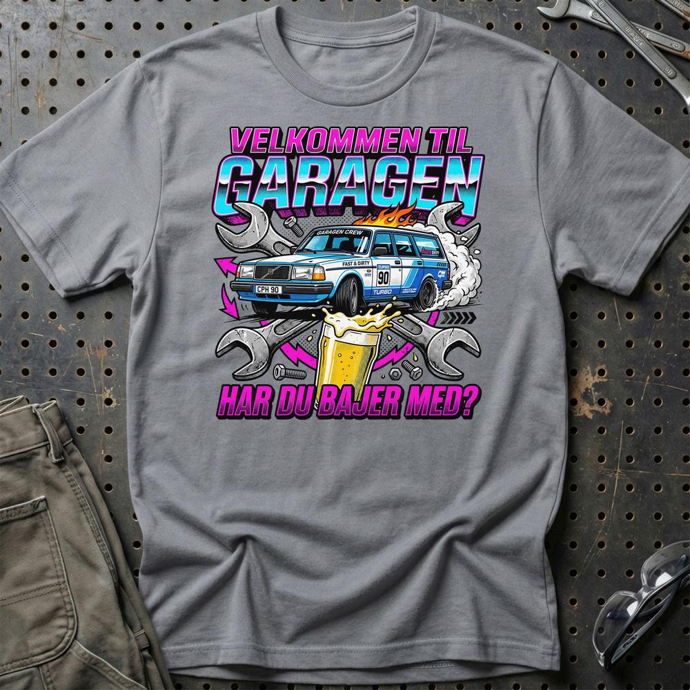 Velkommen Til Garagen Har Du Bajer Med? - Unisex T-Shirt , Bomuld-Beklædning-Garage Culture-Grå Sport-S-Garage Culture Shop- garage - man cave - merchandise