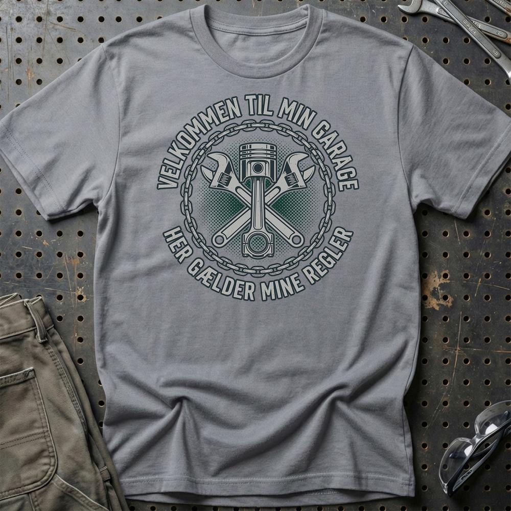 Velkommen Til Min Garage - Her Gælder Mine Regler T-Shirt-Beklædning-Garage Culture-Grå Sport-S-Garage Culture Shop- garage - man cave - merchandise