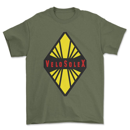 Velo Solex - Unisex T-Shirt , Bomuld-Beklædning-Velo Solex-Grøn Militær-S-Forside-Garage Culture Shop- garage - man cave - merchandise