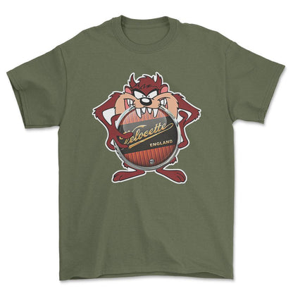 Velocete TAZ Unisex T-Shirt , Bomuld-Beklædning-Velocette-Grøn Militær-S-Forside-Garage Culture Shop- garage - man cave - merchandise