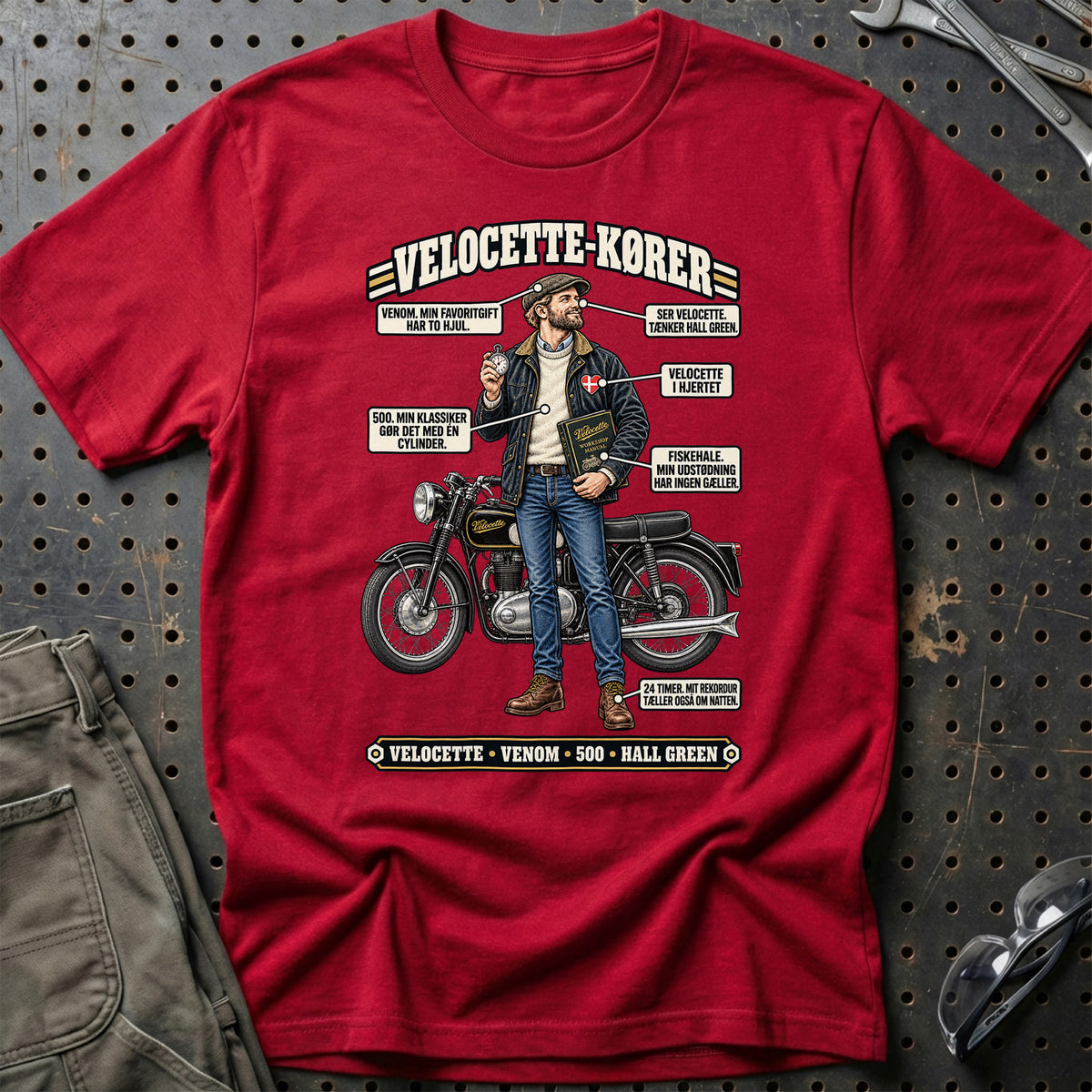 
Velocette-Kører T-Shirt – Rød