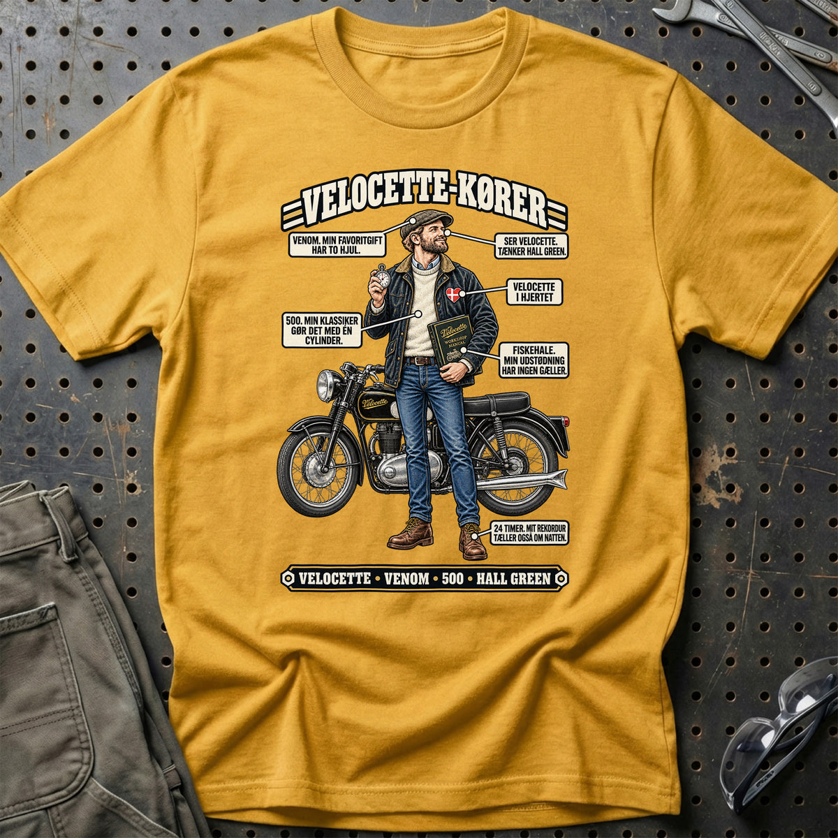 
Velocette-Kører T-Shirt – Guld