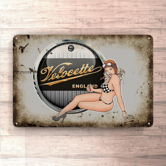 Velocette Pin-Up Vintage Skilte, Musemåtte, Dørmåtte-Skilte-Velocette-Garage Culture Shop- garage - man cave - merchandise