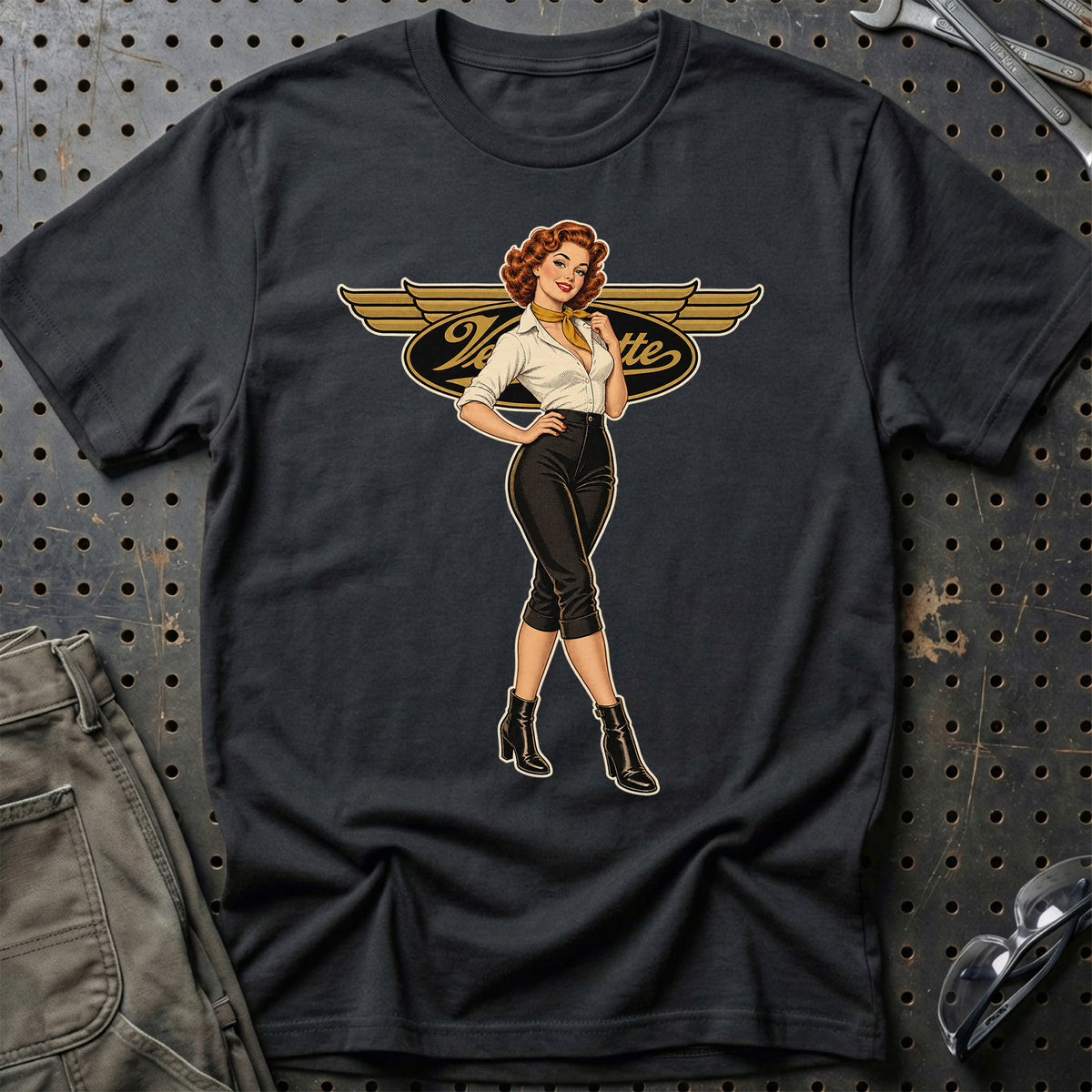Velocette Retro Pinup T-Shirt – Sort