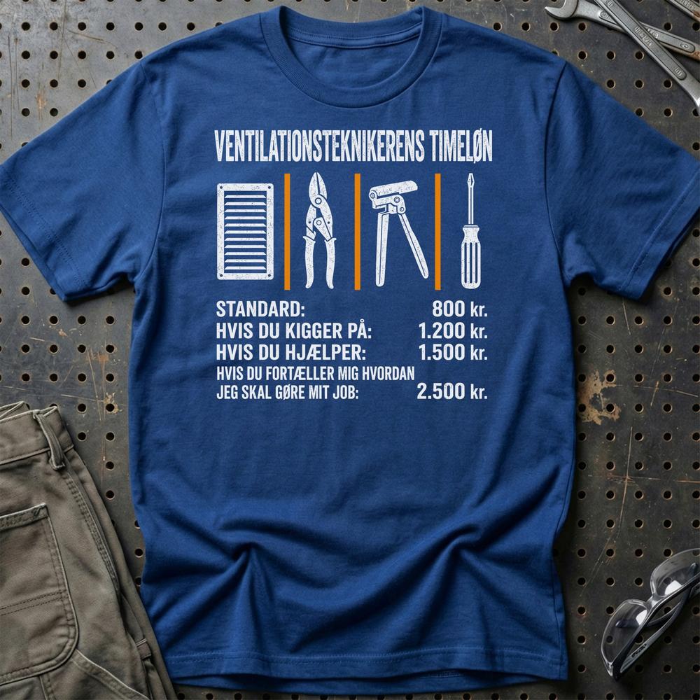 Ventilationsteknikerens Timeløn - Unisex T-Shirt , Bomuld-Beklædning-Garage Culture-Blå Royal-S-Garage Culture Shop- garage - man cave - merchandise
