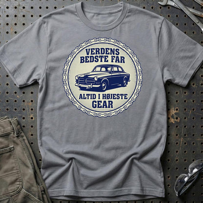 Verdens Bedste Far Altid I Højeste Gear - Unisex T-Shirt , Bomuld-Beklædning-Garage Culture-Grå Sport-S-Garage Culture Shop- garage - man cave - merchandise