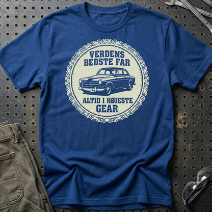 Verdens Bedste Far Altid I Højeste Gear - Unisex T-Shirt , Bomuld-Beklædning-Garage Culture-Blå Royal-S-Garage Culture Shop- garage - man cave - merchandise