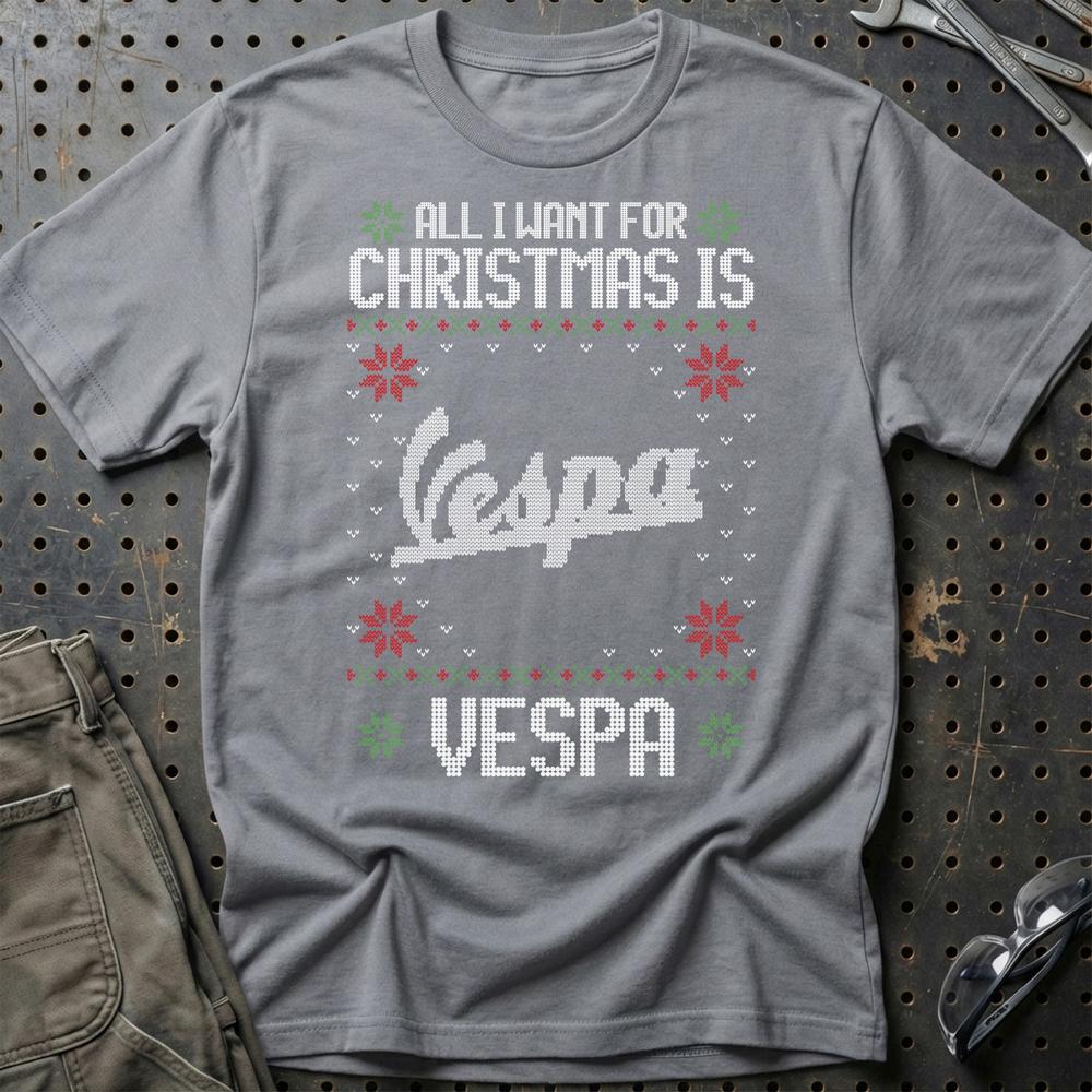 Vespa - All I Want For Christmas T-Shirt-Beklædning-Vespa-Grå Sport-S-Garage Culture Shop- garage - man cave - merchandise