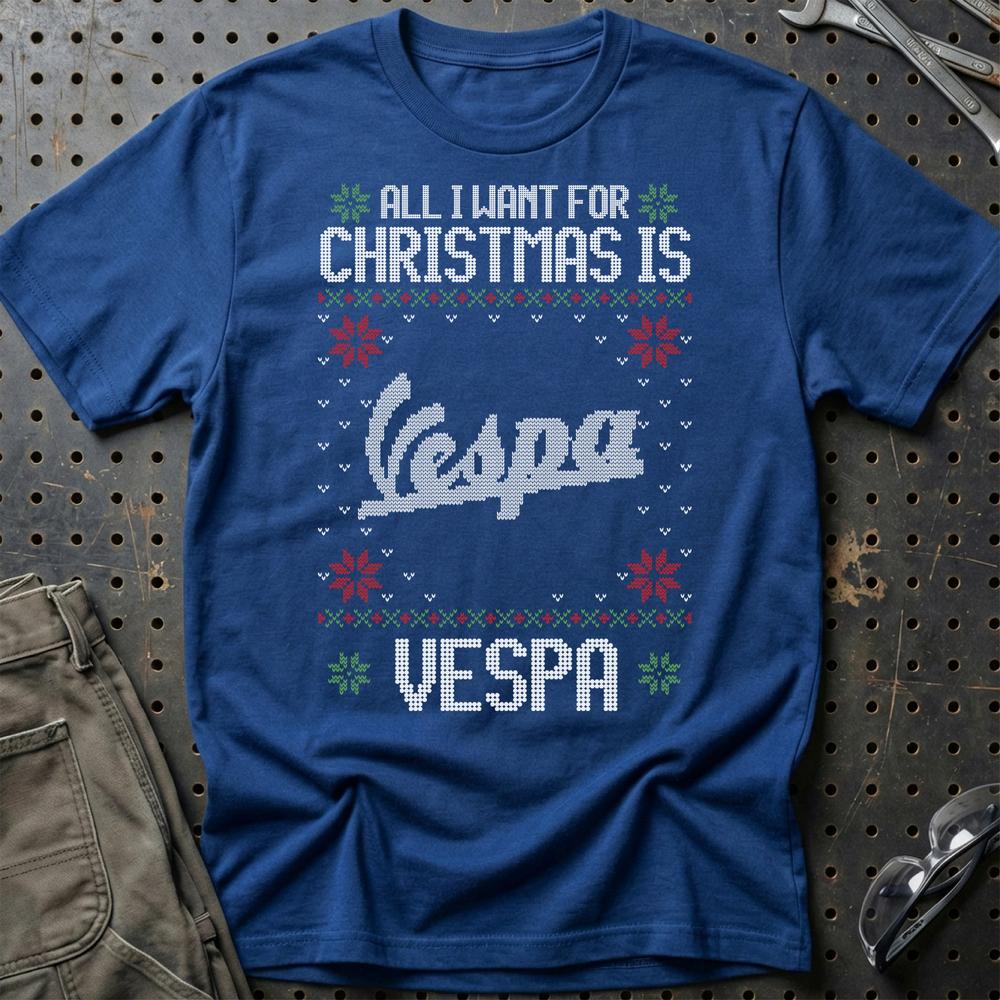 Vespa - All I Want For Christmas T-Shirt-Beklædning-Vespa-Blå Royal-S-Garage Culture Shop- garage - man cave - merchandise