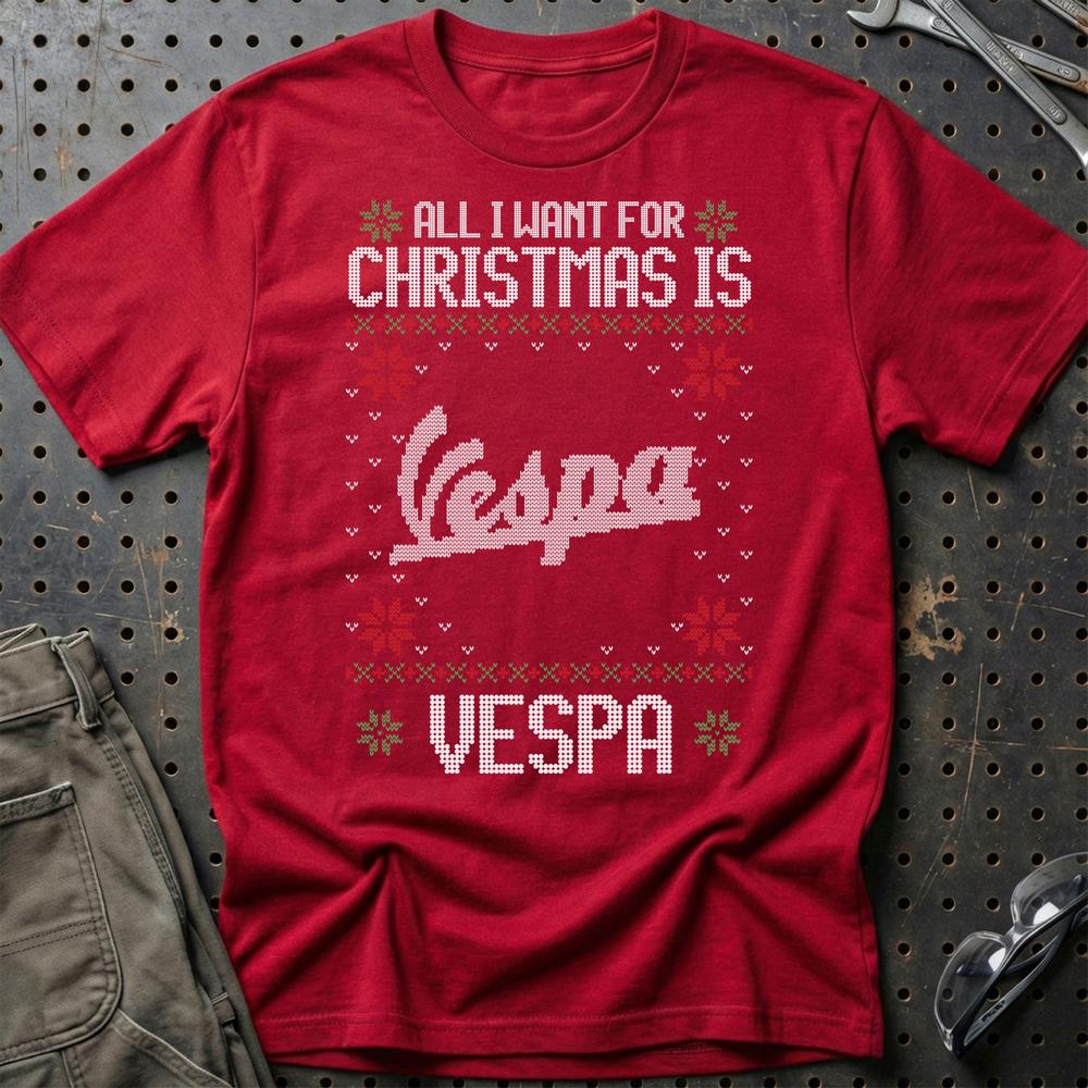 Vespa - All I Want For Christmas T-Shirt-Beklædning-Vespa-Rød-S-Garage Culture Shop- garage - man cave - merchandise