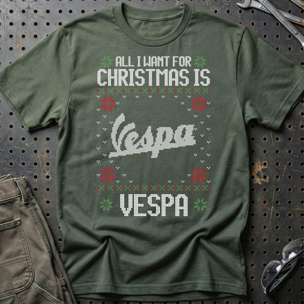 Vespa - All I Want For Christmas T-Shirt-Beklædning-Vespa-Grøn Militær-S-Garage Culture Shop- garage - man cave - merchandise