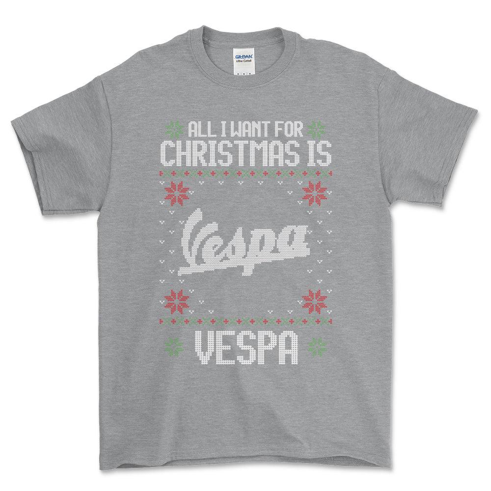 Vespa - All I Want For Christmas - Unisex T-Shirt , Bomuld-Beklædning-Vespa-Grå Sport-S-Forside-Garage Culture Shop- garage - man cave - merchandise