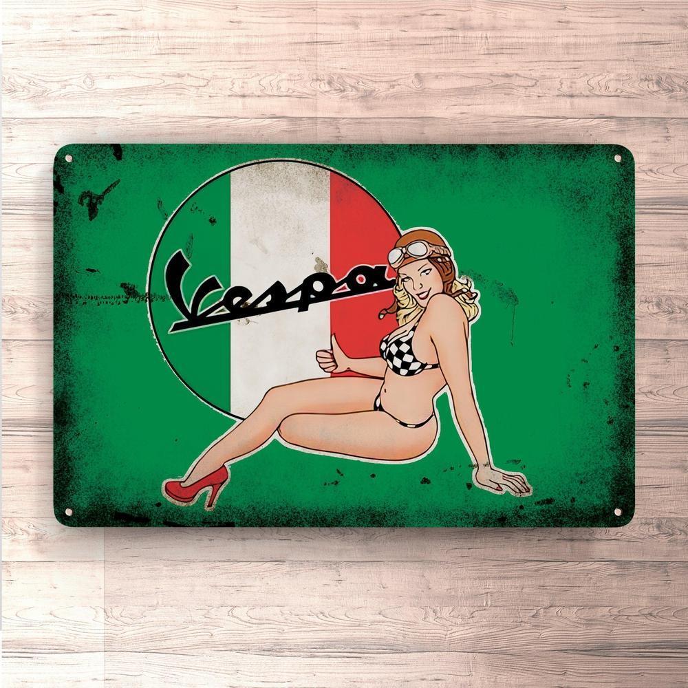 Vespa Pin-Up Vintage Skilte, Musemåtte, Dørmåtte-Skilte-Vespa-Garage Culture Shop- garage - man cave - merchandise