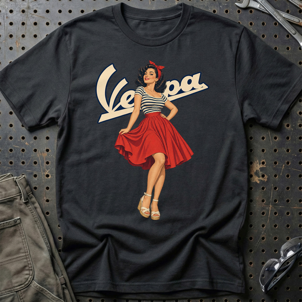 Vespa Retro Pinup T-Shirt – Sort