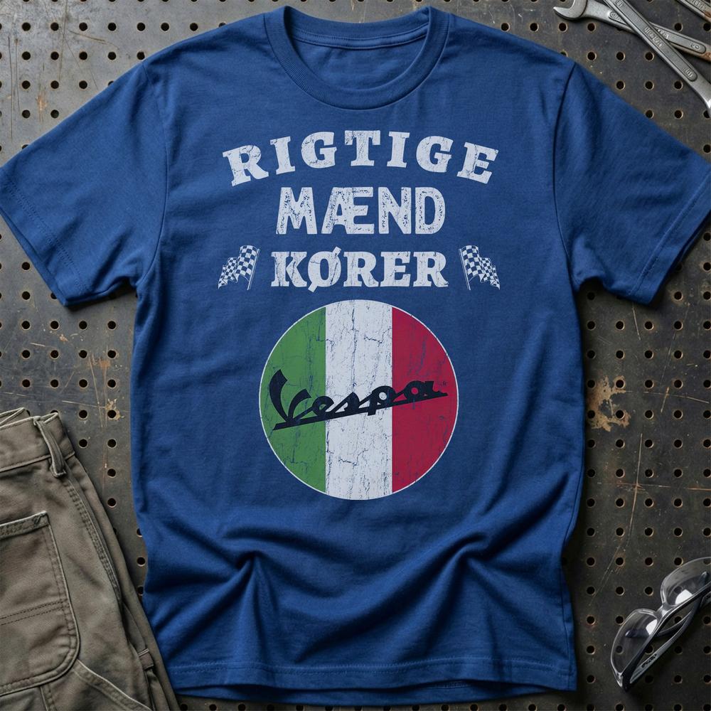 Vespa Rigtige Mænd Kører - Unisex T-Shirt , Bomuld-Beklædning-Vespa-Blå Royal-S-Garage Culture Shop- garage - man cave - merchandise