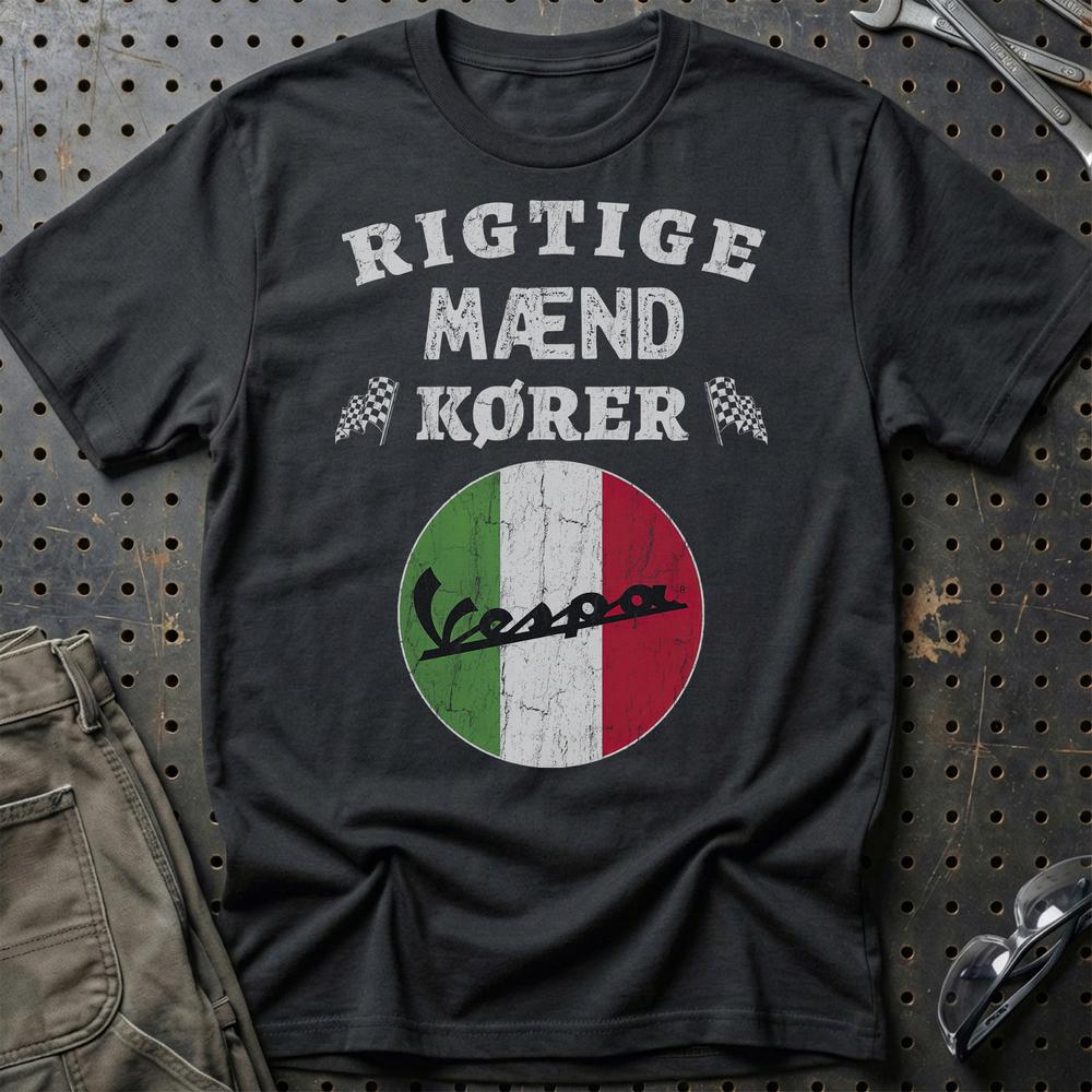 Vespa Rigtige Mænd Kører - Unisex T-Shirt , Bomuld-Beklædning-Vespa-Sort-S-Garage Culture Shop- garage - man cave - merchandise