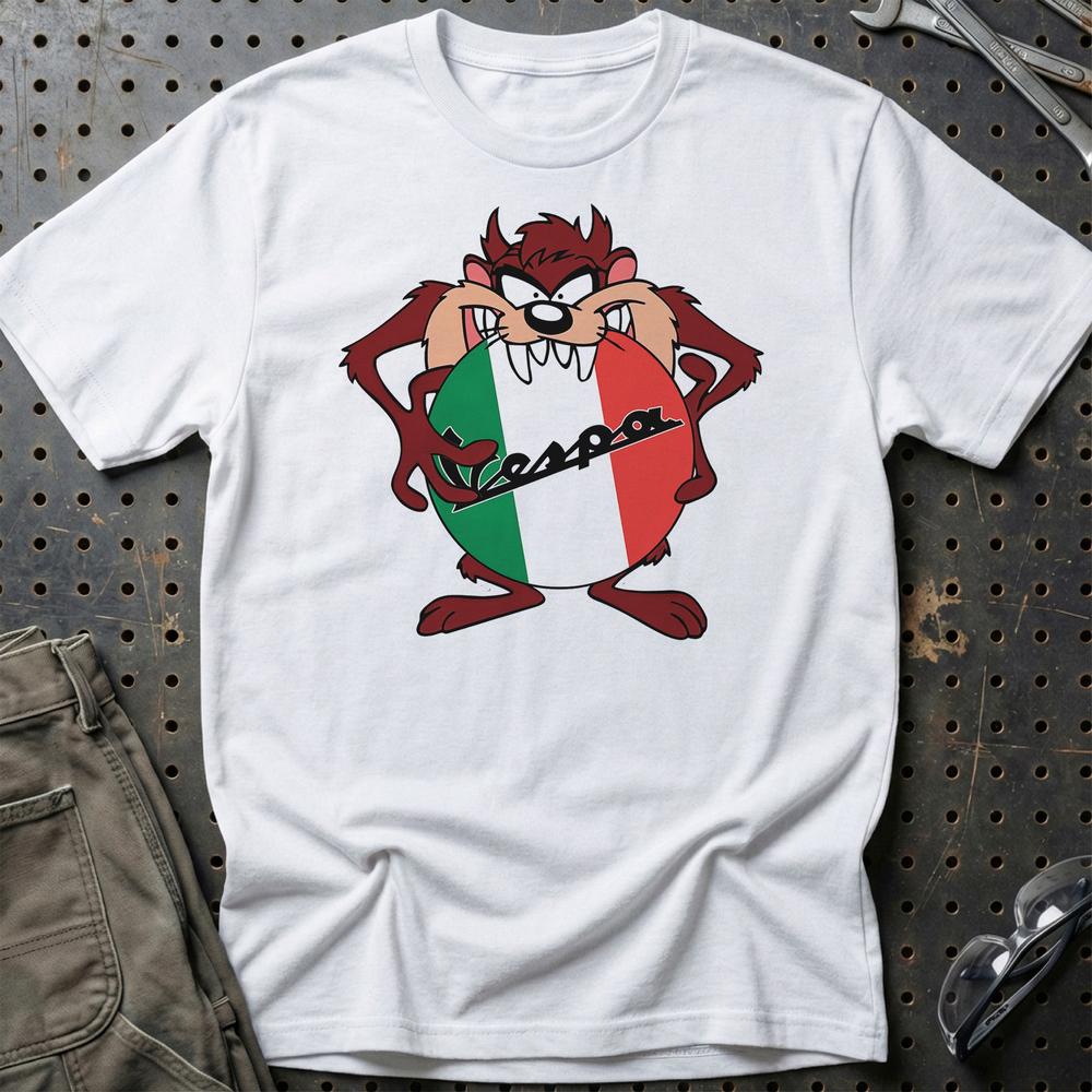Vespa TAZ Unisex T-Shirt , Bomuld-Beklædning-Vespa-Hvid-S-Garage Culture Shop- garage - man cave - merchandise