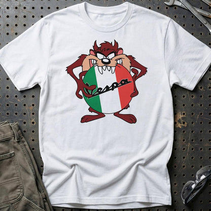 Vespa TAZ Unisex T-Shirt , Bomuld-Beklædning-Vespa-Hvid-S-Garage Culture Shop- garage - man cave - merchandise