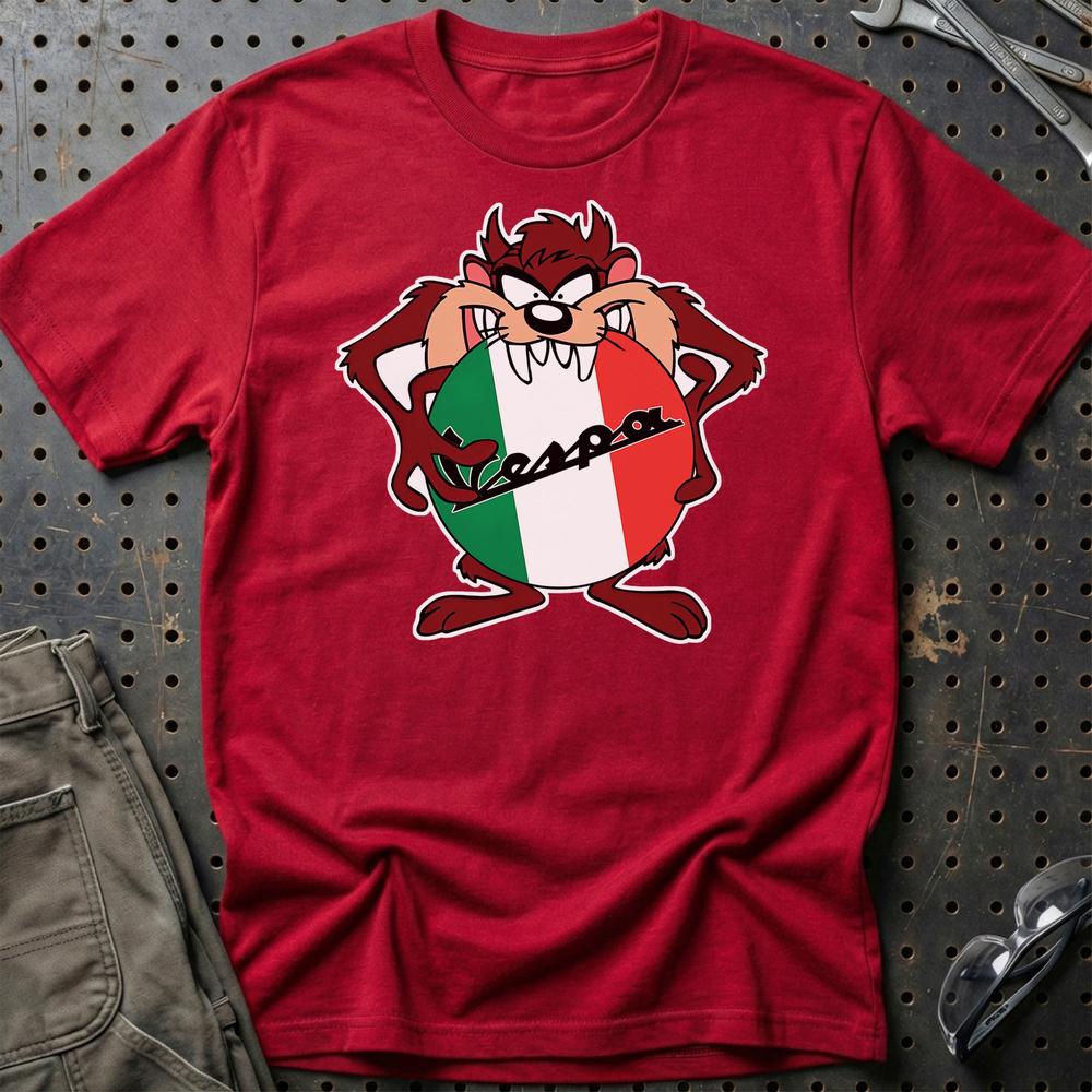Vespa TAZ Unisex T-Shirt , Bomuld-Beklædning-Vespa-Rød-S-Garage Culture Shop- garage - man cave - merchandise