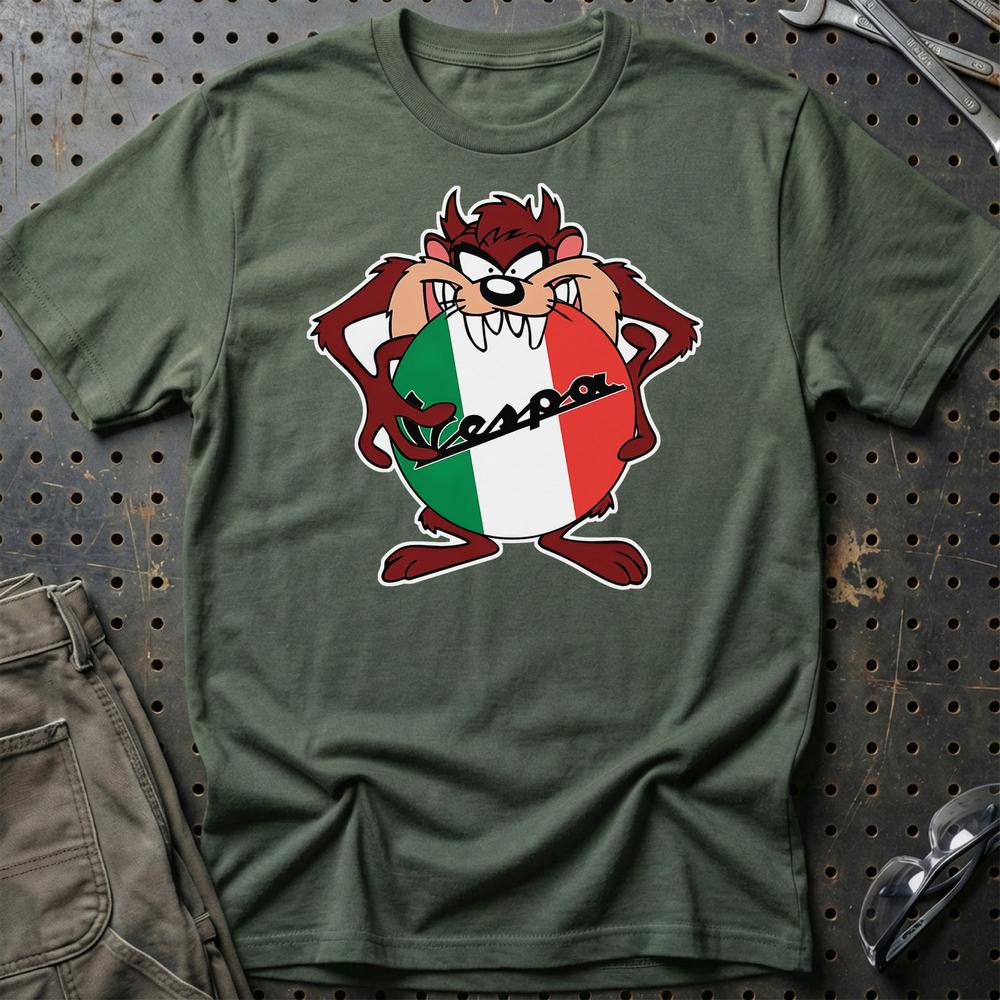Vespa TAZ Unisex T-Shirt , Bomuld-Beklædning-Vespa-Grøn Militær-S-Garage Culture Shop- garage - man cave - merchandise