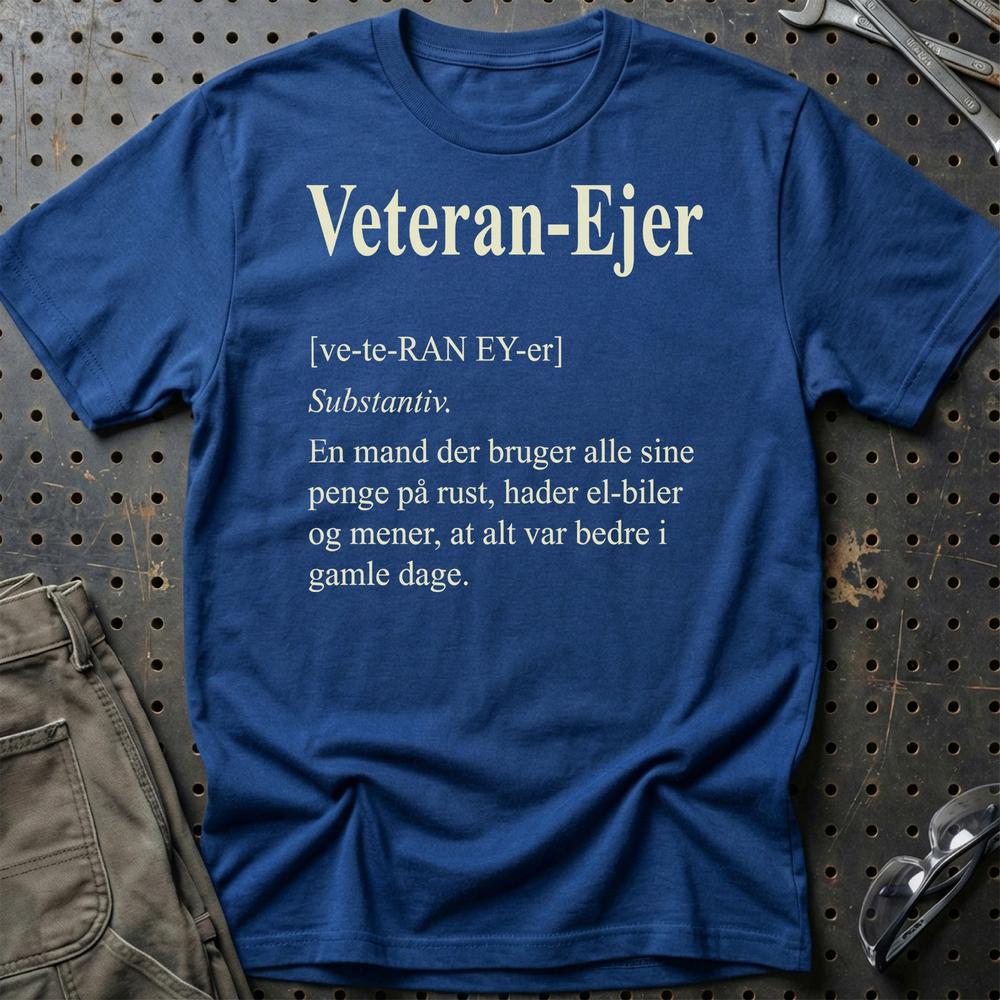 Veteran-Ejer – Gammel Bil, Gamle Holdninger - Unisex T-Shirt , Bomuld-Beklædning-Garage Culture-Blå Royal-S-Garage Culture Shop- garage - man cave - merchandise