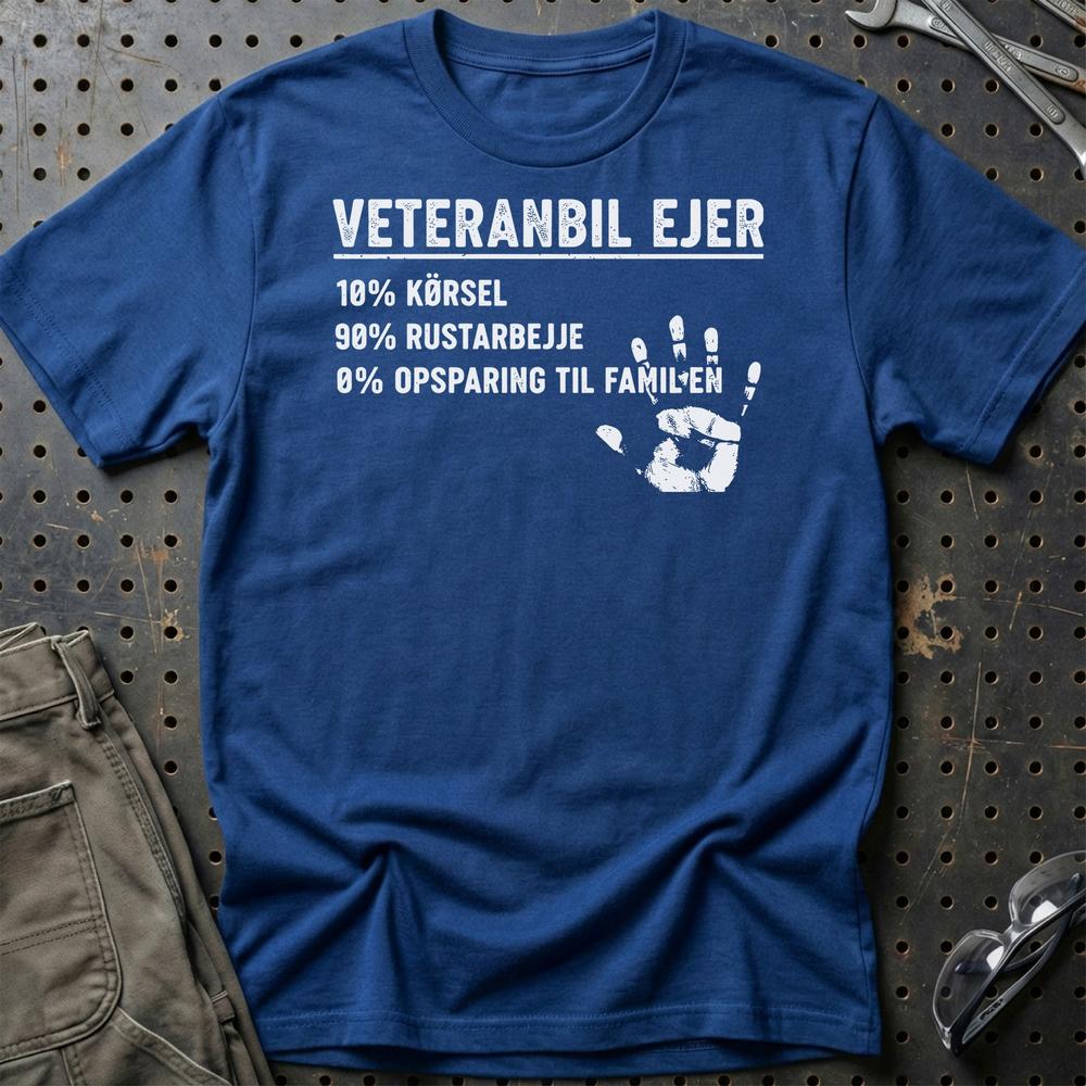 Veteranbil Ejer – 10% Kørsel, 90% Rustarbejde - Unisex T-Shirt , Bomuld-Beklædning-Garage Culture-Blå Royal-S-Garage Culture Shop- garage - man cave - merchandise
