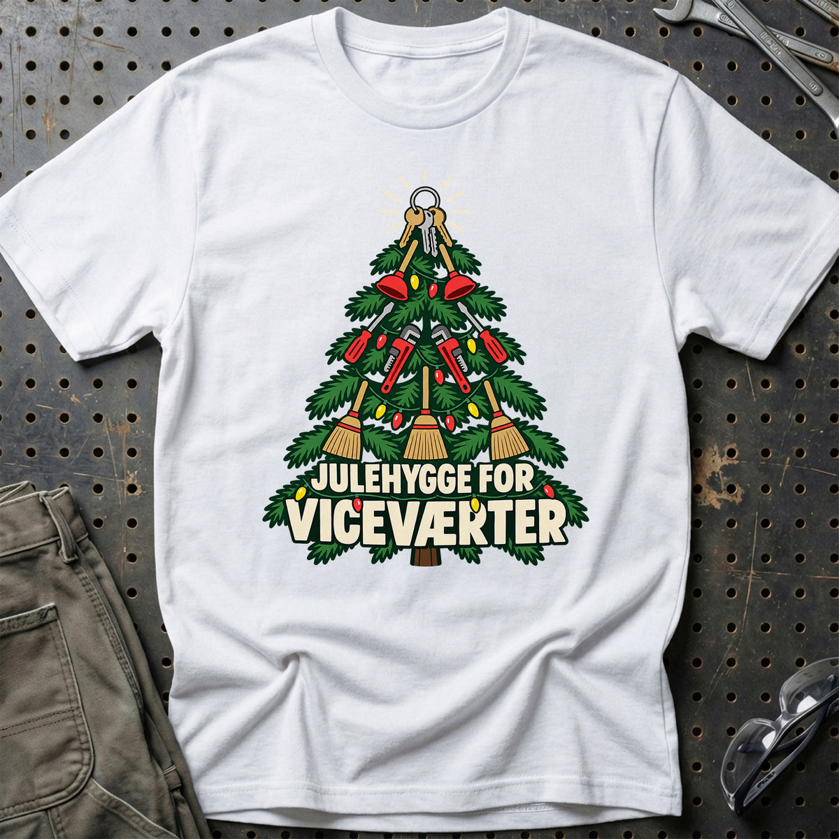 
Vicevært – Julehygge – Unisex T-Shirt – Hvid