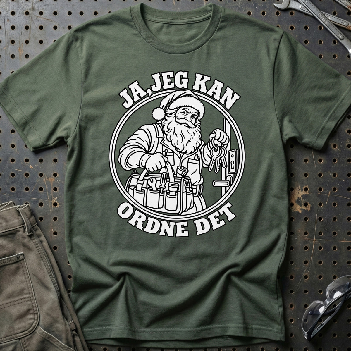 
Vicevært – Santa Kan Det – Jul T-Shirt – Grøn Militær