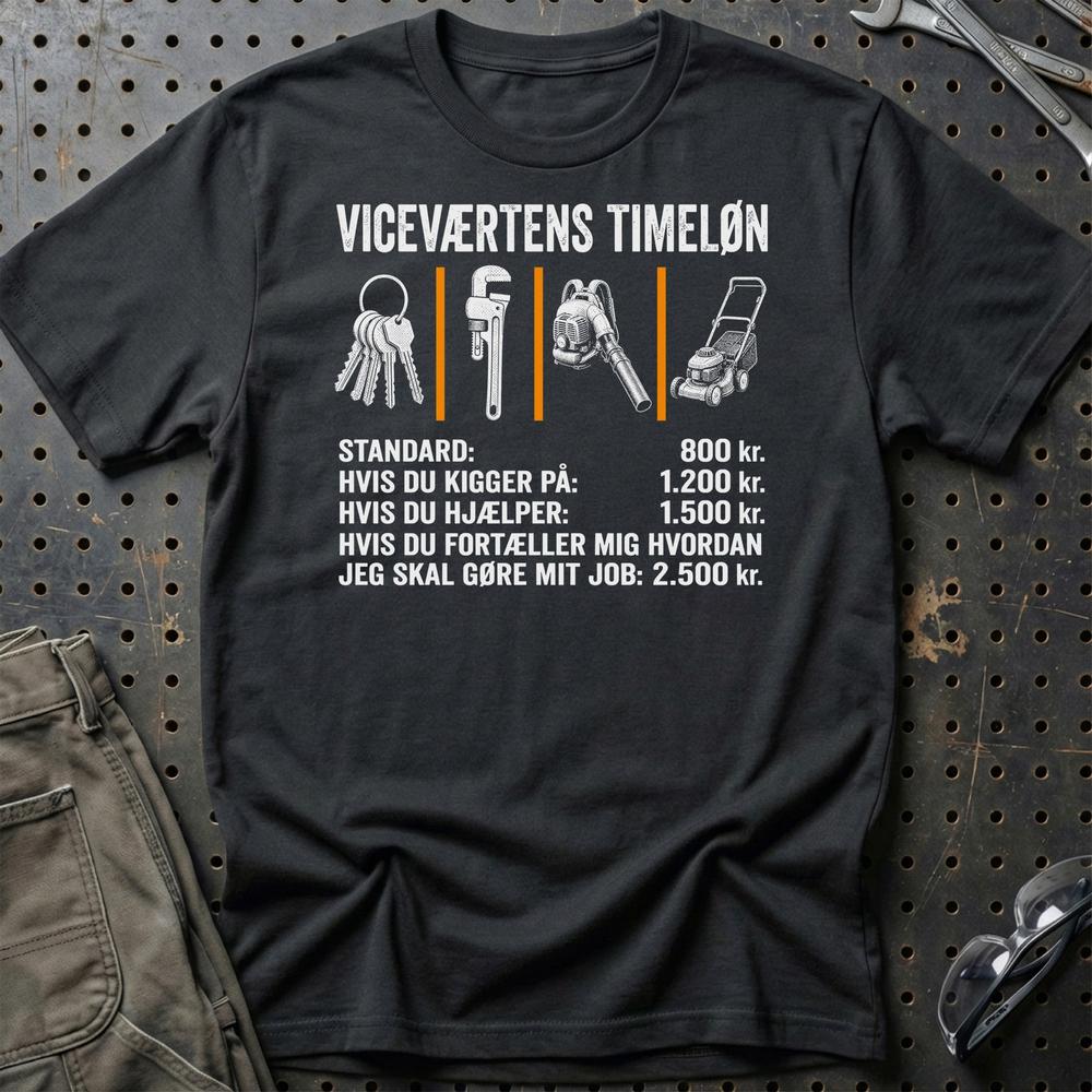 Viceværtens Timeløn T-Shirt-Beklædning-Garage Culture-Sort-S-Garage Culture Shop- garage - man cave - merchandise