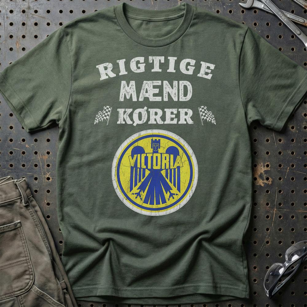 Victoria Rigtige Mænd Kører - Unisex T-Shirt , Bomuld-Beklædning-Victoria-Grøn Militær-S-Garage Culture Shop- garage - man cave - merchandise