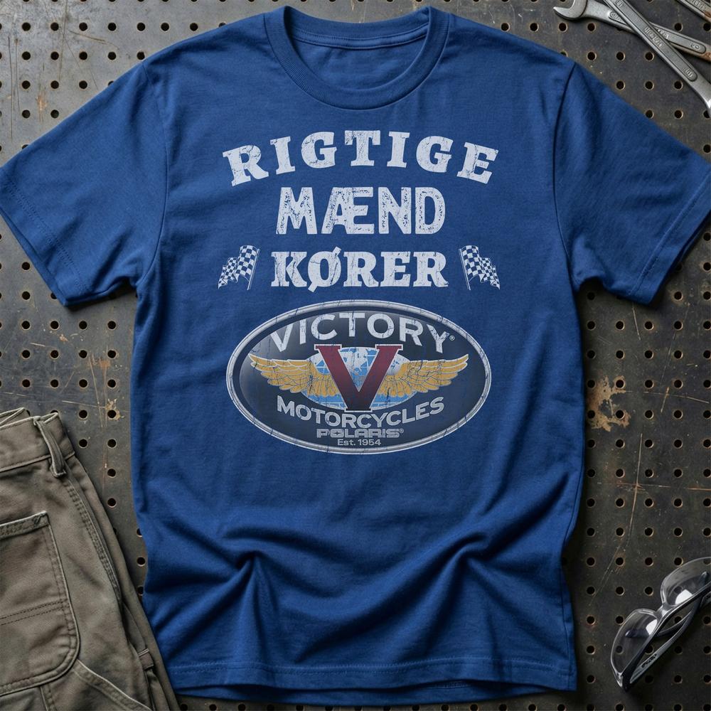 Victory Rigtige Mænd Kører T-Shirt-Beklædning-Victory-Blå Royal-S-Garage Culture Shop- garage - man cave - merchandise