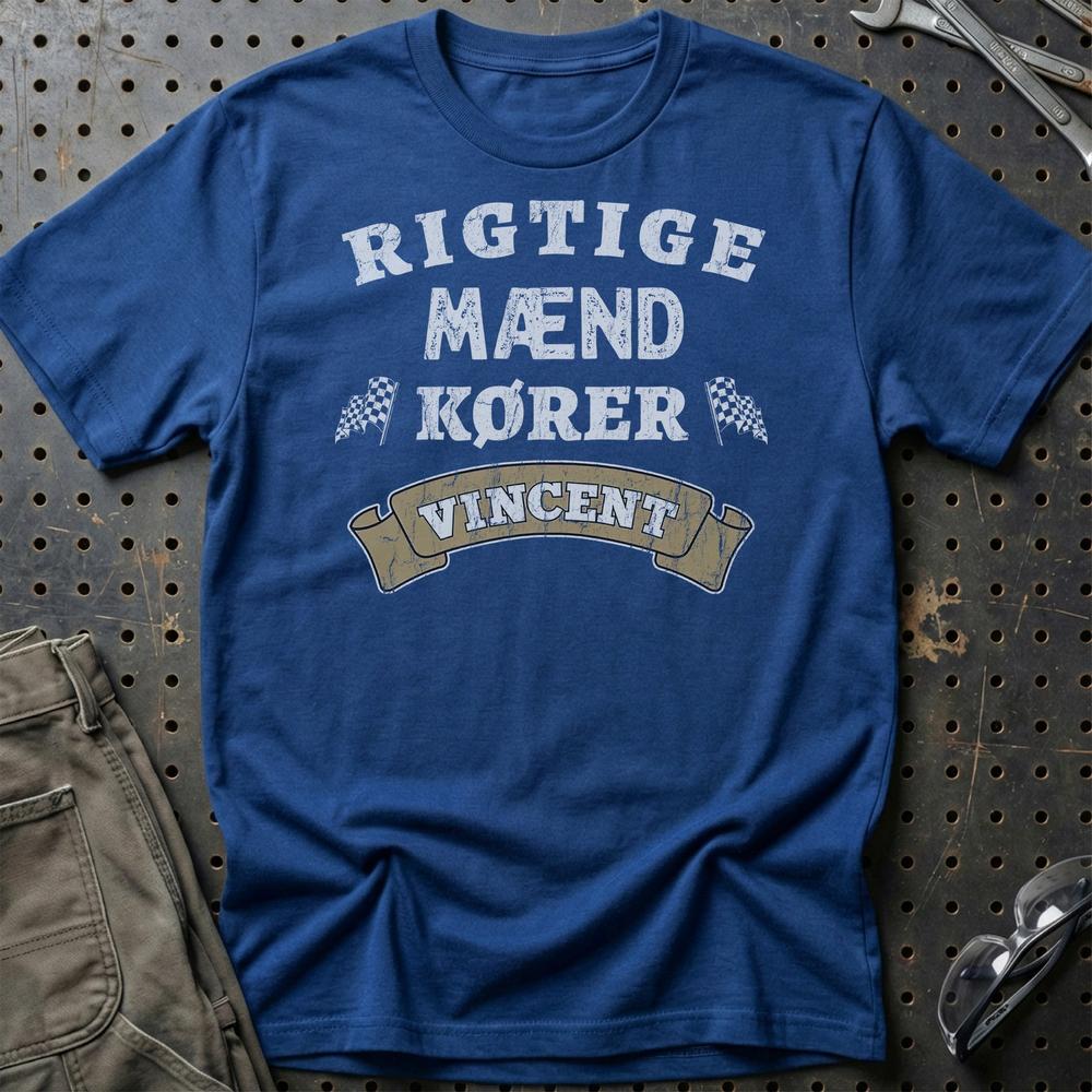 Vincent Rigtige Mænd Kører T-Shirt-Beklædning-Vincent-Blå Royal-S-Garage Culture Shop- garage - man cave - merchandise