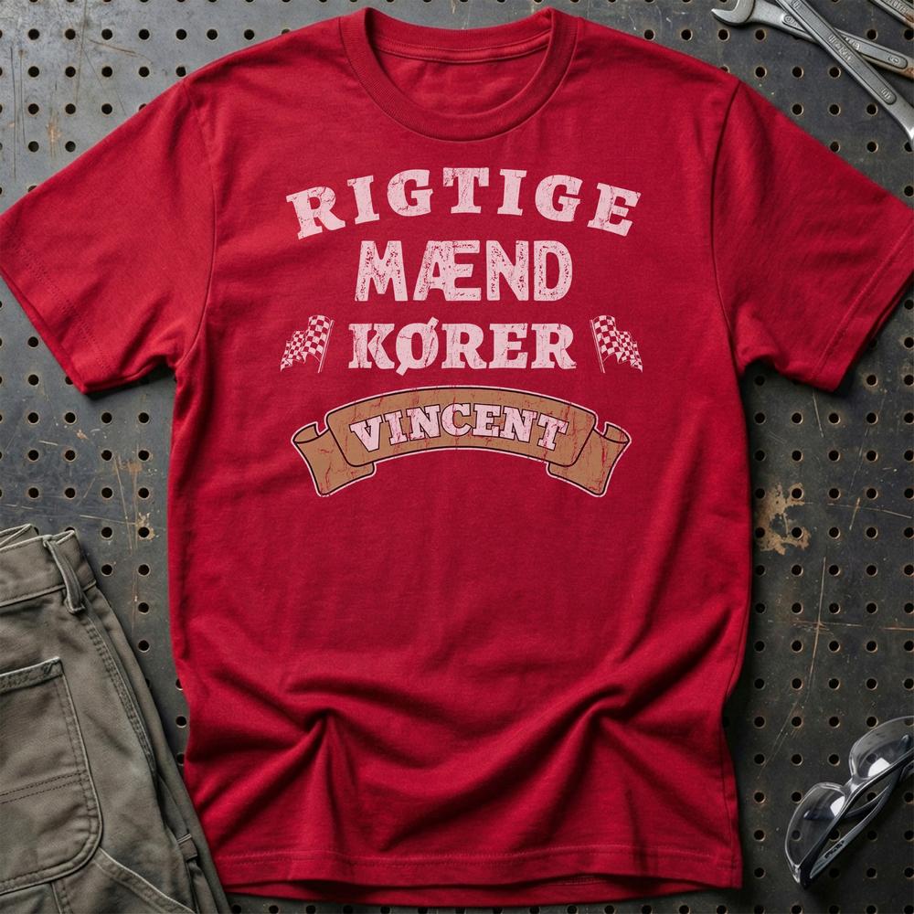 Vincent Rigtige Mænd Kører T-Shirt-Beklædning-Vincent-Rød-S-Garage Culture Shop- garage - man cave - merchandise