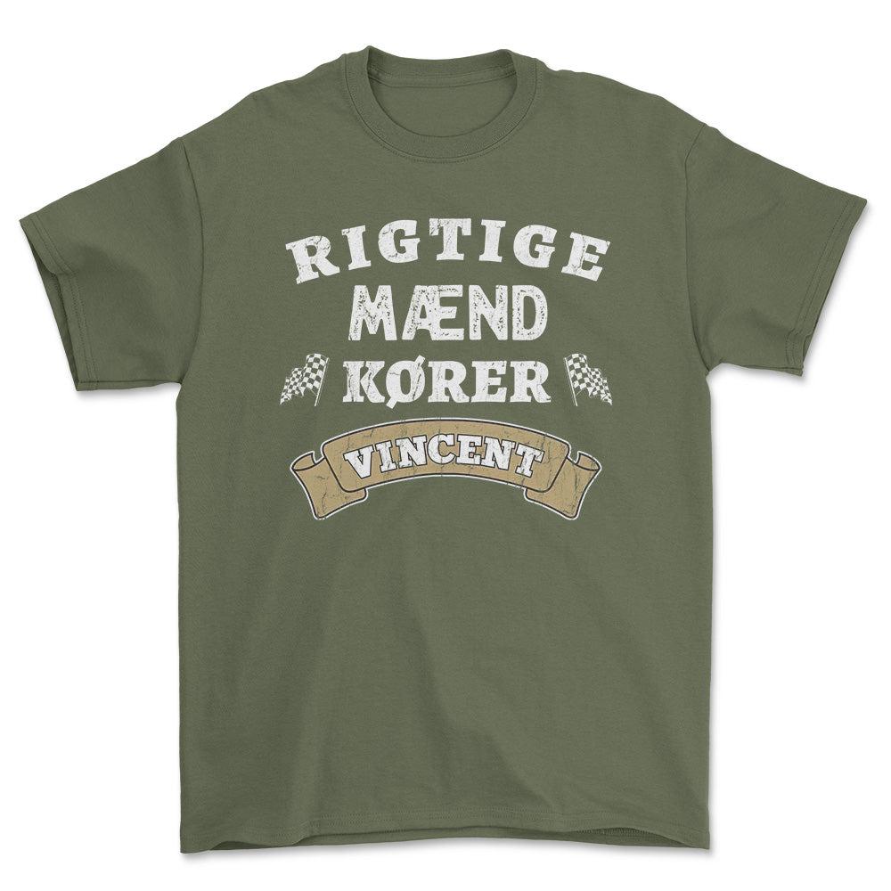 Vincent Rigtige Mænd Kører - Unisex T-Shirt , Bomuld-Beklædning-Vincent-Grøn Militær-S-Forside-Garage Culture Shop- garage - man cave - merchandise