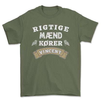 Vincent Rigtige Mænd Kører - Unisex T-Shirt , Bomuld-Beklædning-Vincent-Grøn Militær-S-Forside-Garage Culture Shop- garage - man cave - merchandise