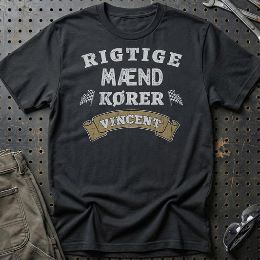 Vincent Rigtige Mænd Kører - Unisex T-Shirt , Bomuld-Beklædning-Vincent-Sort-S-Garage Culture Shop- garage - man cave - merchandise