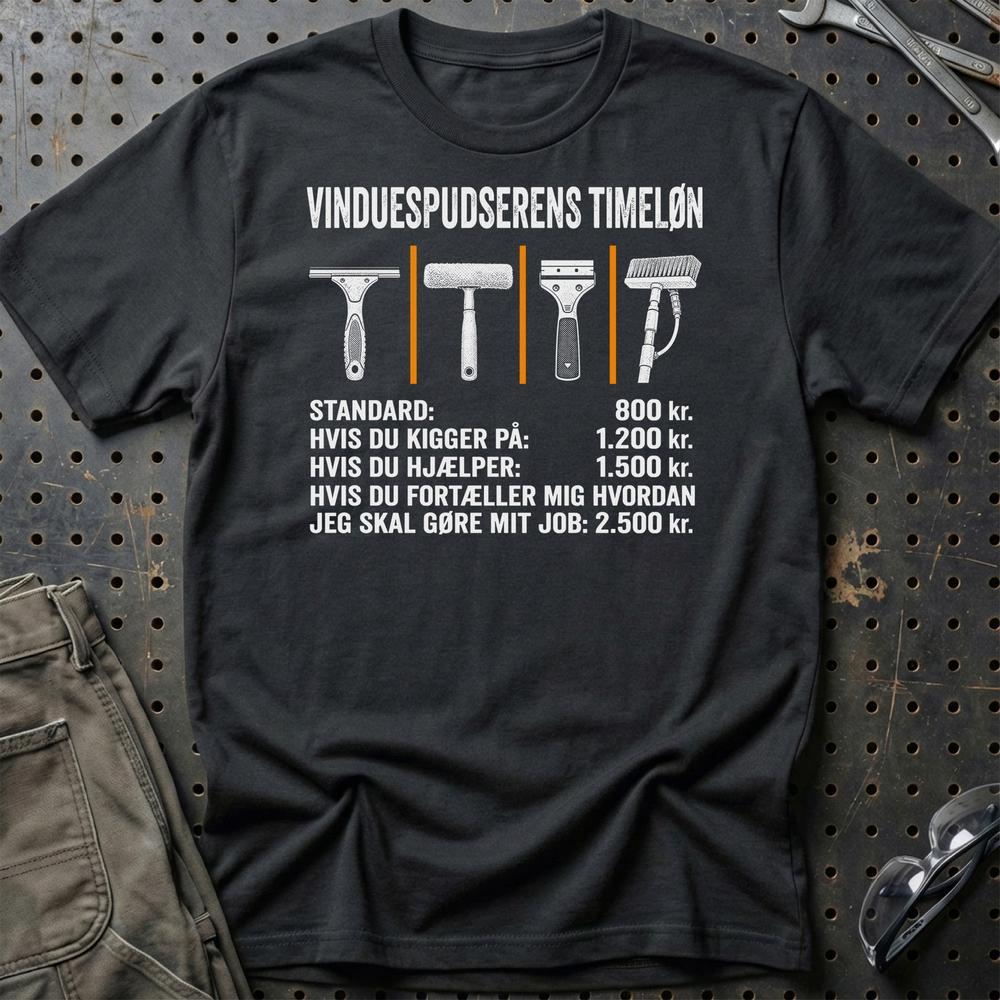 Vinduespudserens Timeløn T-Shirt-Beklædning-Garage Culture-Sort-S-Garage Culture Shop- garage - man cave - merchandise