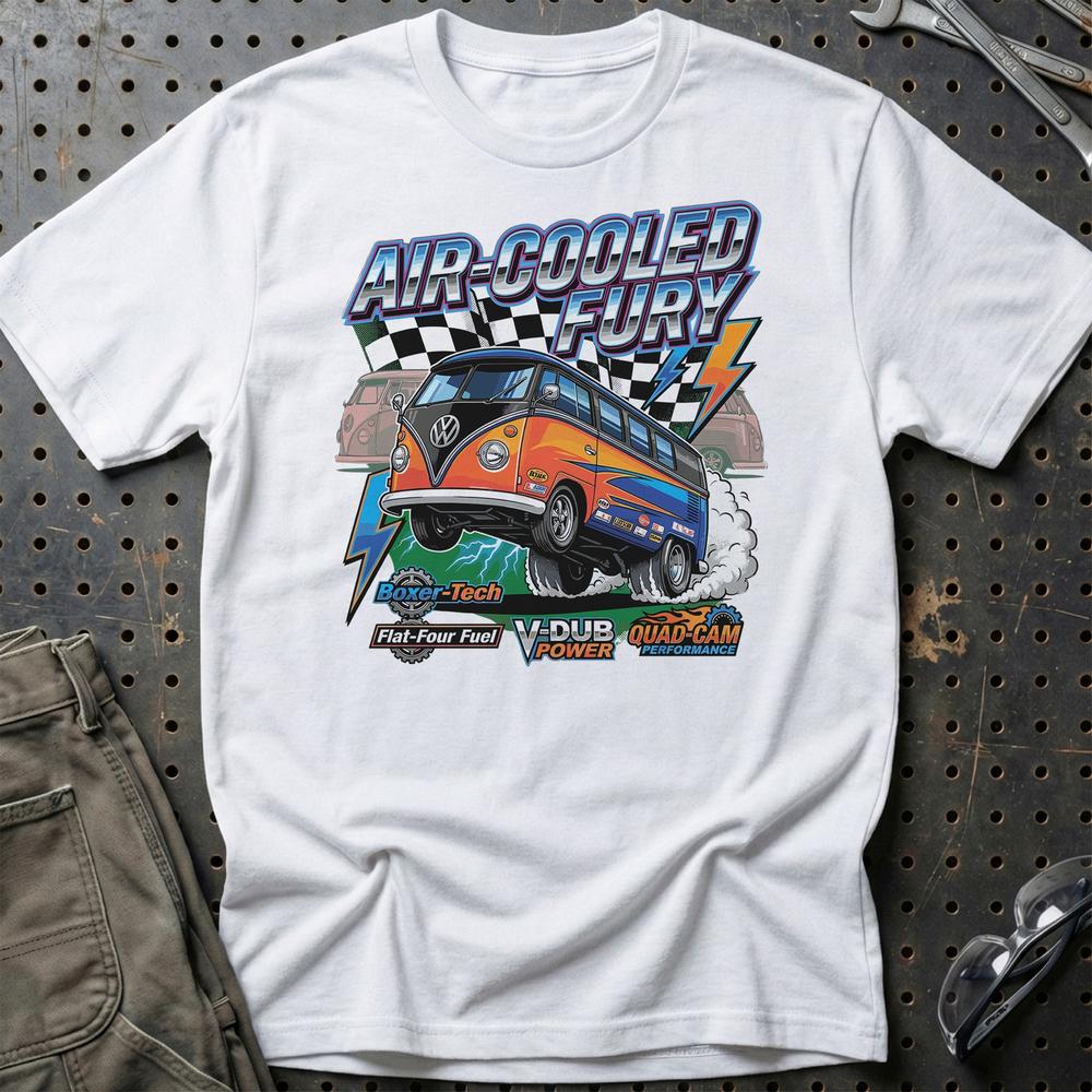 Volkswagen Type 2 Aircooled Fury Classic Bus T-Shirt-Beklædning-VW-Hvid-S-Garage Culture Shop- garage - man cave - merchandise